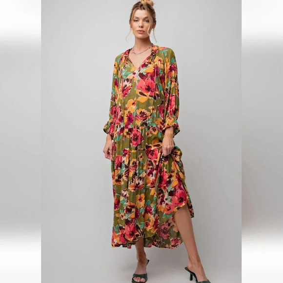 Easel Green Floral Maxi Dress New - Picture 2 of 5